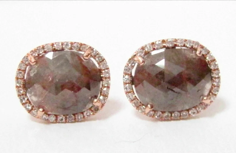 2.07 TCW Natural Oval Cut Fancy Brown Raw/Rustic Diamonds Earrings 14k Rose Gold