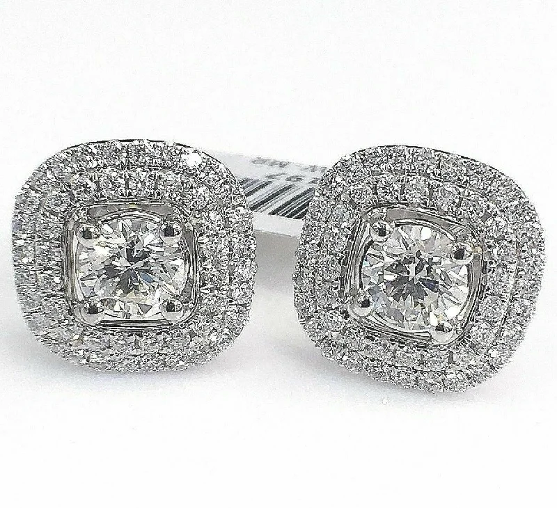 2.83 Carats t.w. Diamond Halo Earrings Center Diamonds are 1.41 Ct t.w. 18K Gold