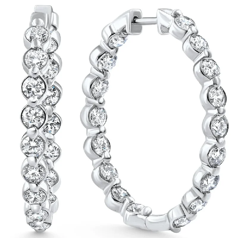 3.24Ct Double Row Diamond Hoops White Gold Lab Grown Women's Earrings 1"