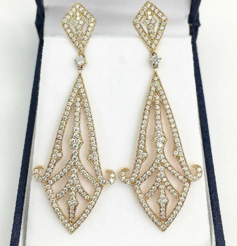 3.35 Carats t.w. Diamond Chandelier Dangle Earrings 18 Karat Rose Gold 2.75 Inch