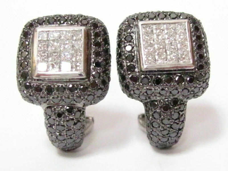 3.45 TCW Natural Black & White Diamonds Huggie Earrings G VS2 18k White Gold