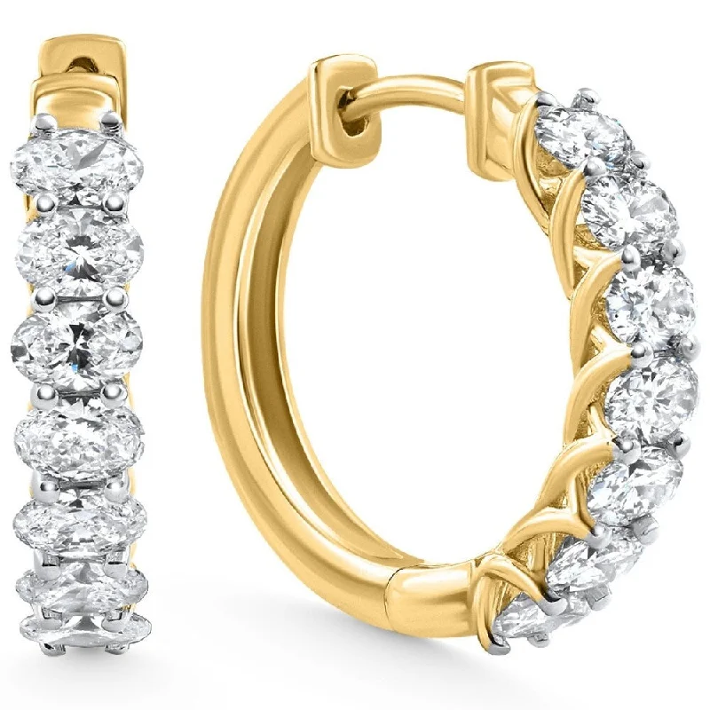 3.75 Ct Oval Diamond Hoops Yellow Gold Lab Grown Women's Earrings