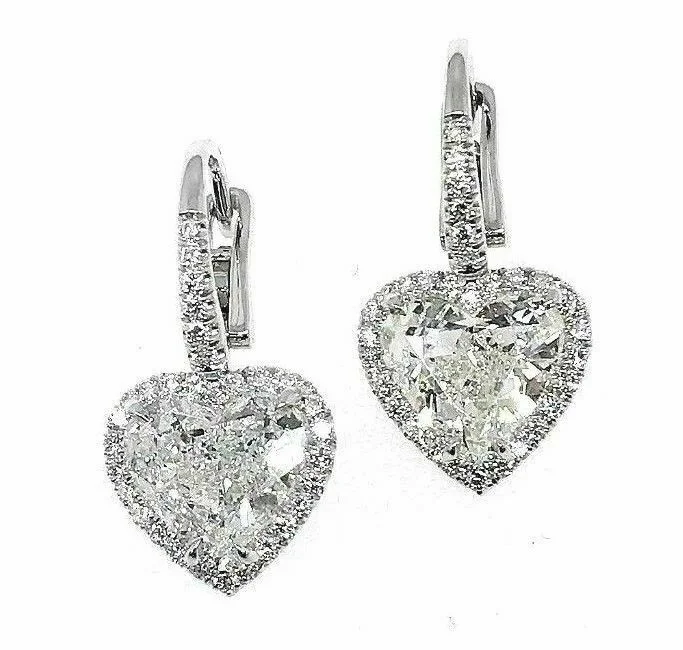 4.48 Carats t.w. Heart Halo Diamond Dangle Earrings 2 Carats Each GIA F-G Color