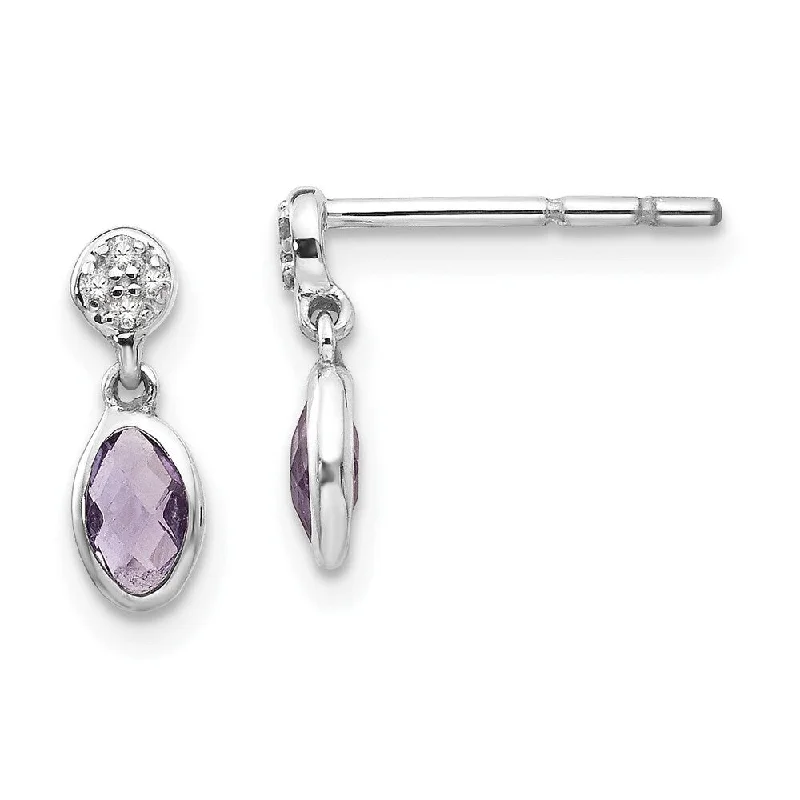 925 Sterling Silver Gemstone and Diamond Stud Earrings (L-12 mm, W-5 mm)