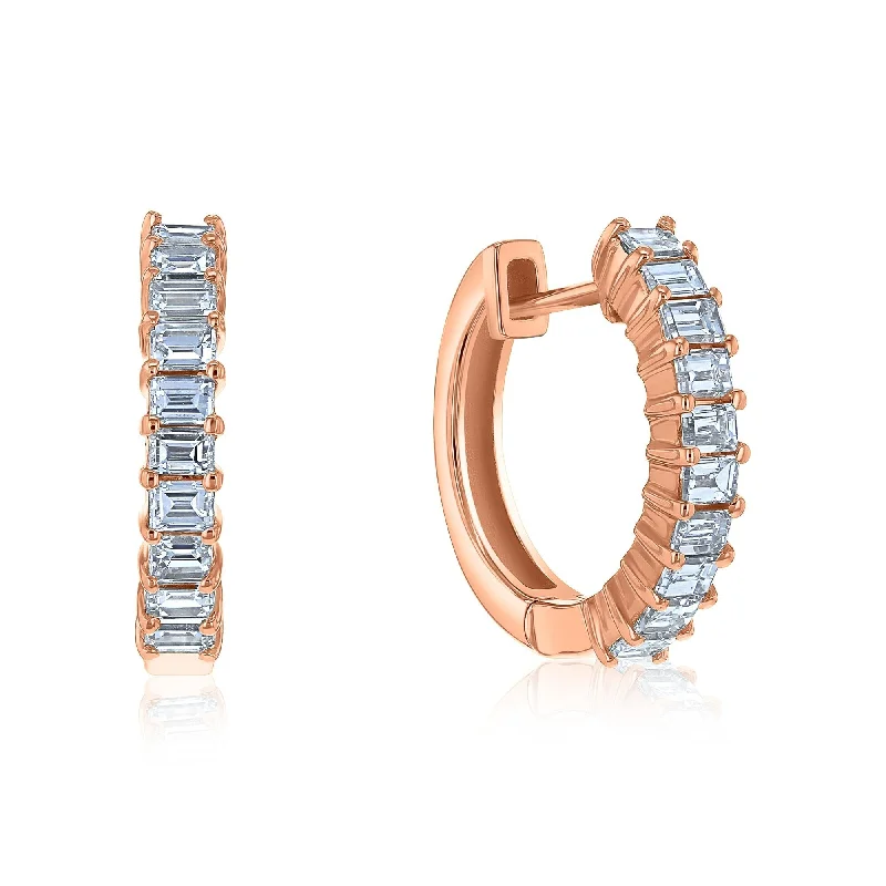 Annello by Kobelli - Millie 14k Gold 3/5ct TDW Natural Baguette Diamond Hoop Earrings