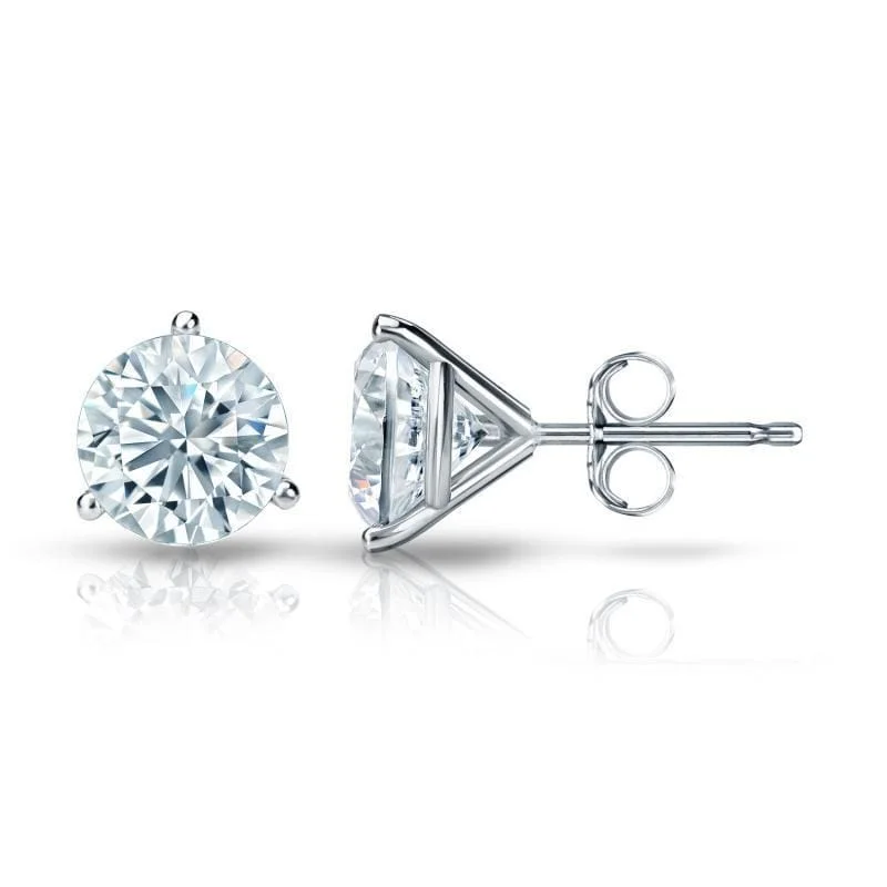 Auriya 1 1/4ctw 3 Prong Martini Set Round Diamond Stud Earrings 14K Gold Certified