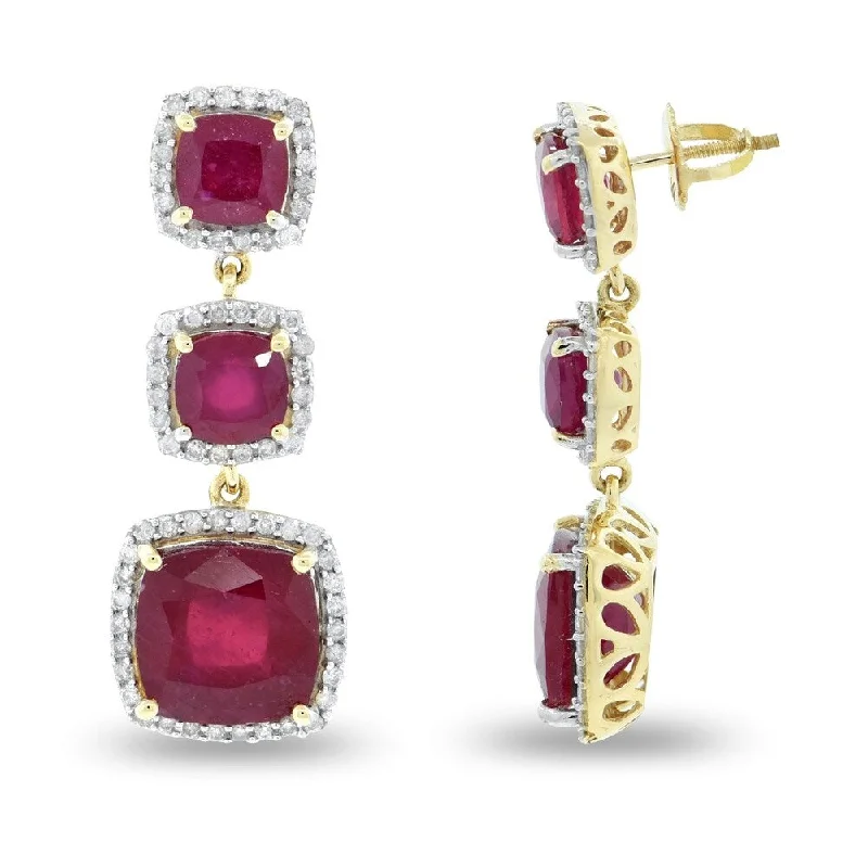 Auriya 14k Gold 18 1/2ct Ruby and 1ct TDW Diamond Earrings - Red