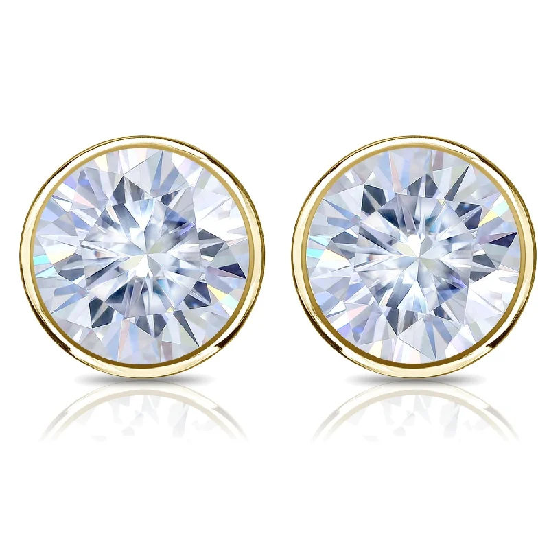 Auriya 14k Gold 2ctw Bezel-set Round Moissanite Stud Earrings - 6.5 mm