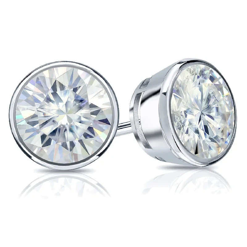 Auriya 14k Gold 4ctw Bezel-set Round Moissanite Stud Earrings - 8.2 mm