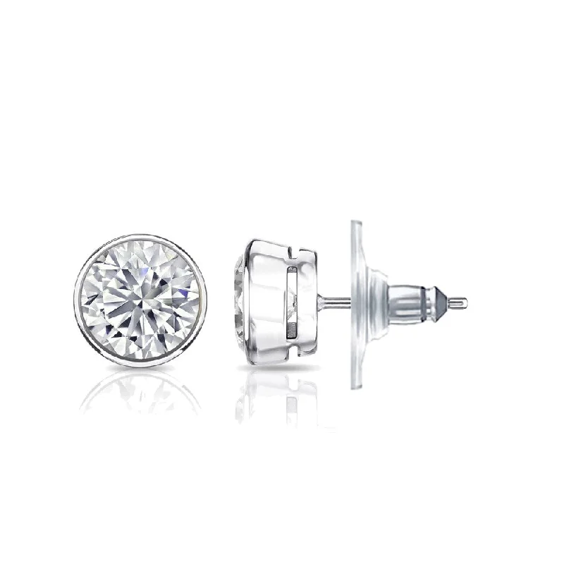 Auriya 14k Gold Certified 1.50 ct. TDW Secure-Lock Bezel Set Round Diamond Stud Earrings