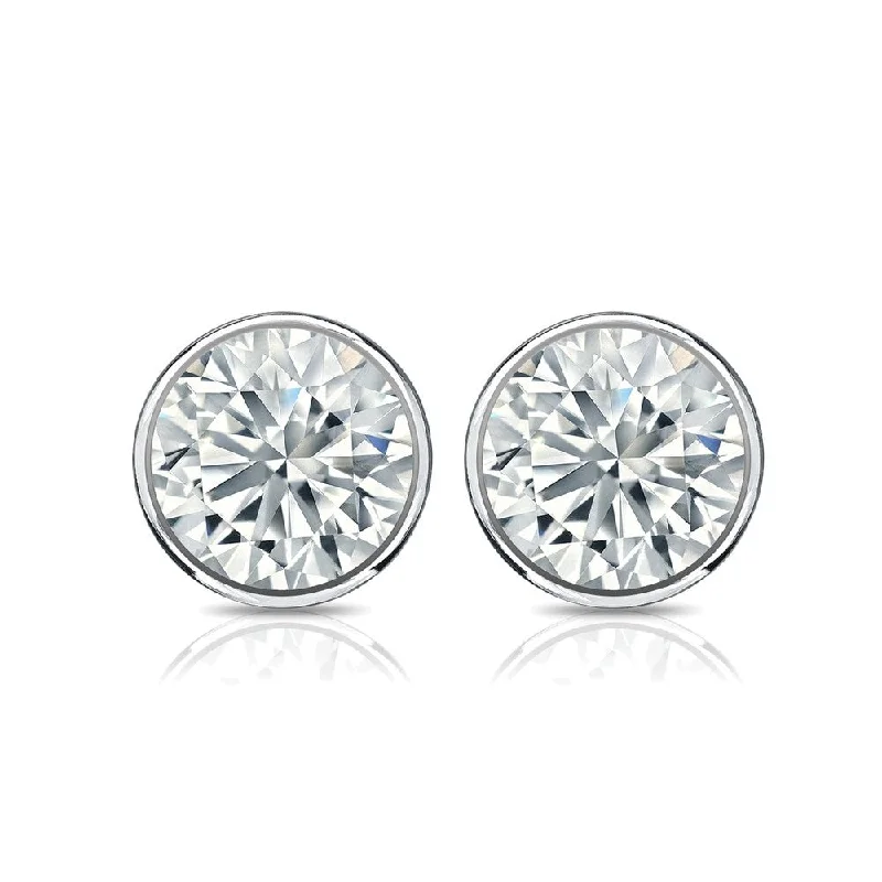 Auriya 18k Gold 3ctw Bezel-set Round Moissanite Stud Earrings - 7.4 mm, Screw-Backs