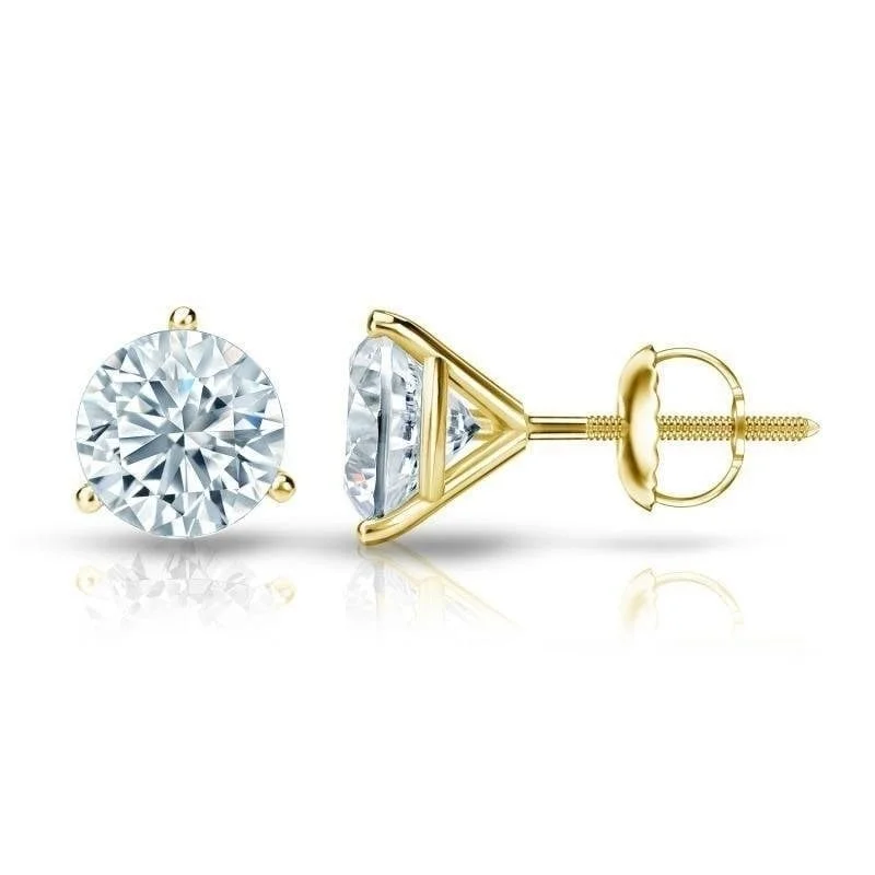 Auriya 1ctw 3 Prong Martini Set Round Diamond Stud Earrings 18kt Gold GIA Certified