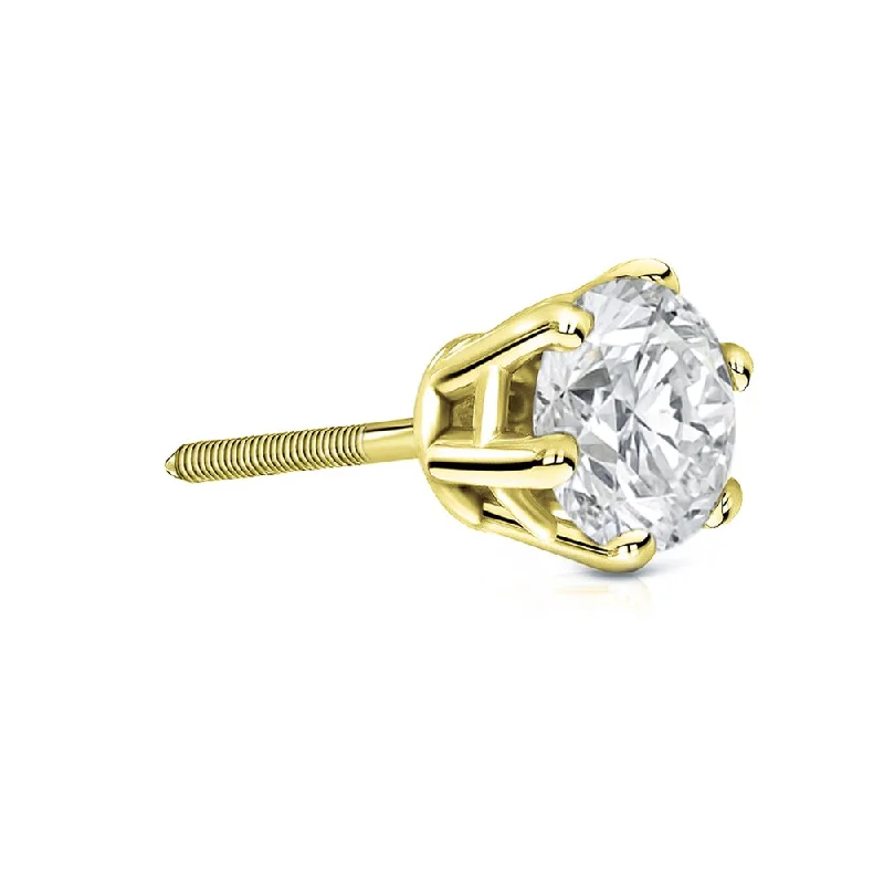 Auriya 1ctw 6-Prong Round Diamond SINGLE STUD (1) Earring 14k Gold