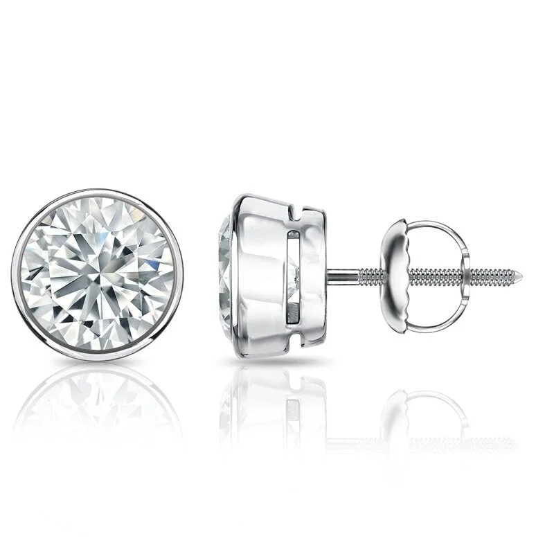 Auriya 2 1/4ct TW Round Bezel Set Diamond Stud Earrings 14kt Gold Certified