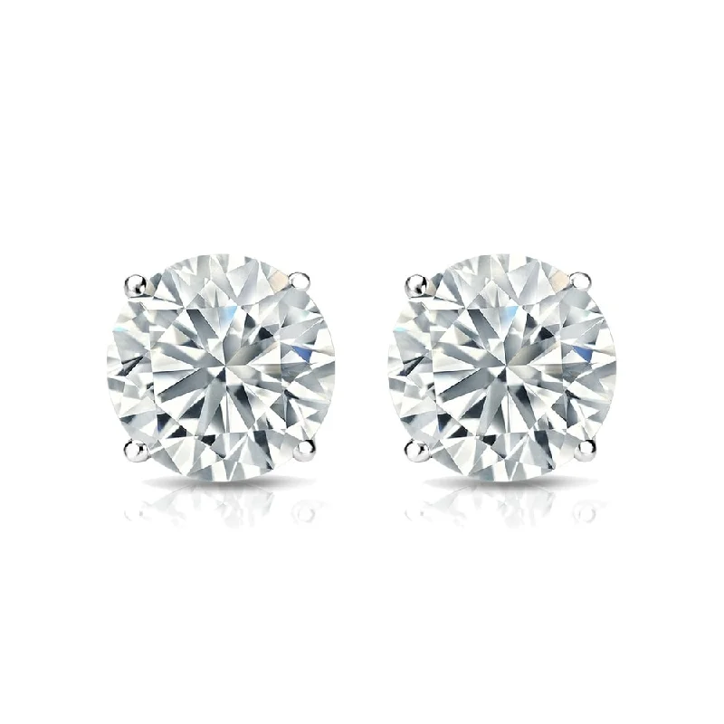 Auriya 2ct TW Round Moissanite Stud Earrings Platinum - 6.5 mm, Push-Backs