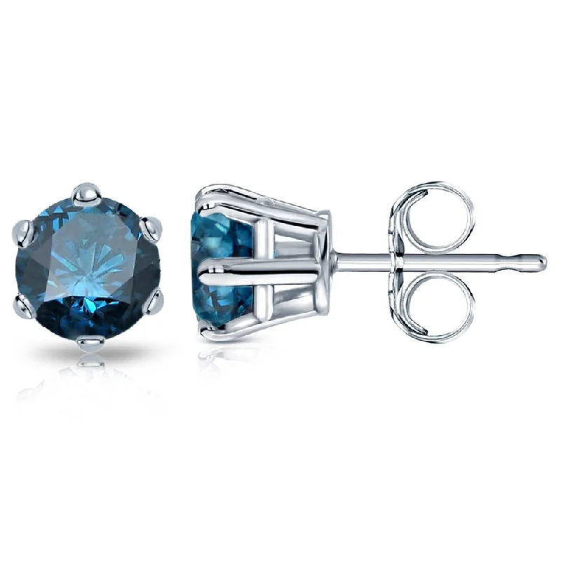 Auriya 2ctw Round Blue Diamond Stud Earrings 14k Gold 6-Prong (SI2-SI3)