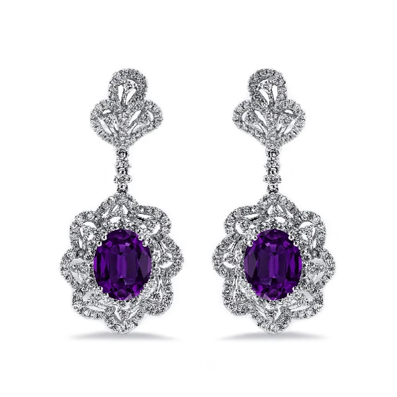 Auriya 4 5/8ct Fancy Oval-cut Amethyst Halo Diamond Drop Earrings 2ctw 18k Gold