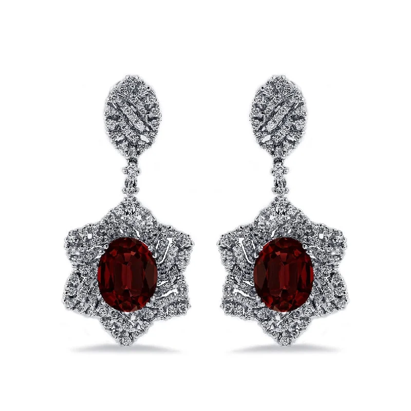 Auriya 5 5/8ct Fancy Oval-cut Garnet Halo Diamond Drop Earrings 1 1/4ctw 18k Gold