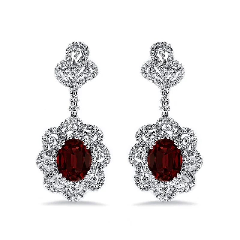 Auriya 5 5/8ct Fancy Oval-cut Garnet Halo Diamond Drop Earrings 2ctw 18k Gold