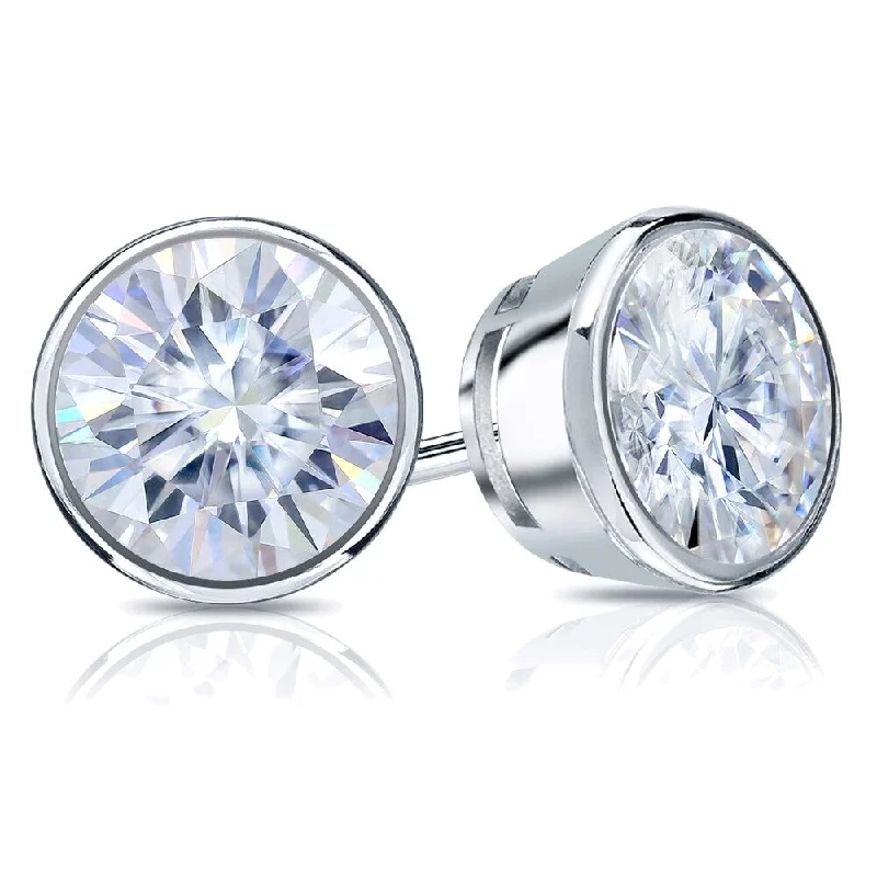 Auriya Platinum 4 carat TW Round Bezel-set Moissanite Stud Earrings