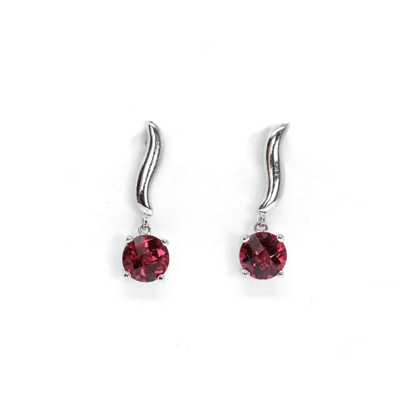 Baikalla 14k White Gold Natural Round Garnet Dangle Earrings