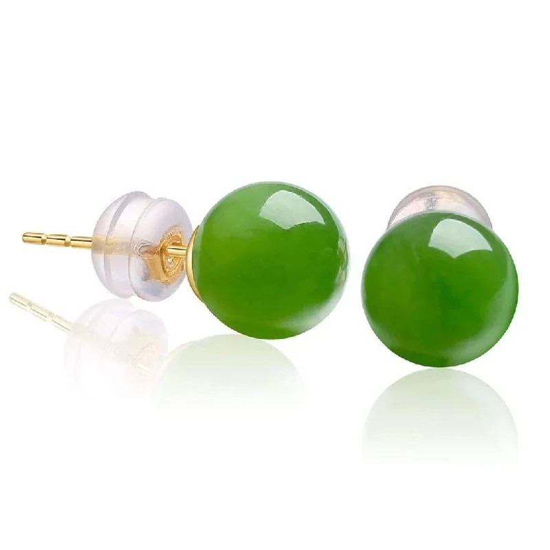 Baikalla™ "Classic Jade Stud" 14K Gold Genuine Nephrite Green Jade Beads (high quality) Earrings