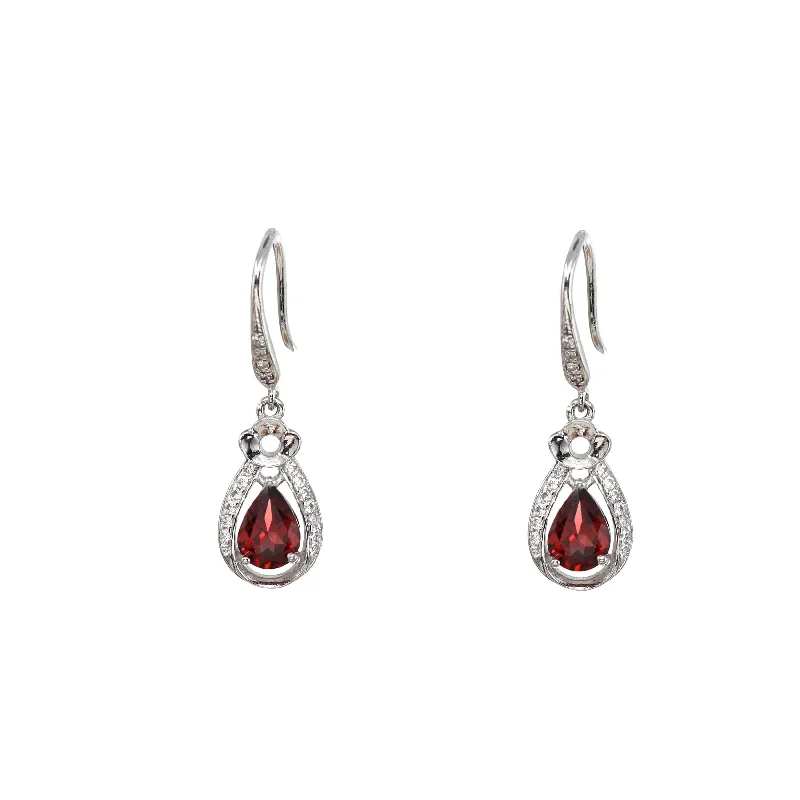 Baikalla™ Classic Sterling Silver Natural Garnet Dangle Earrings With CZ