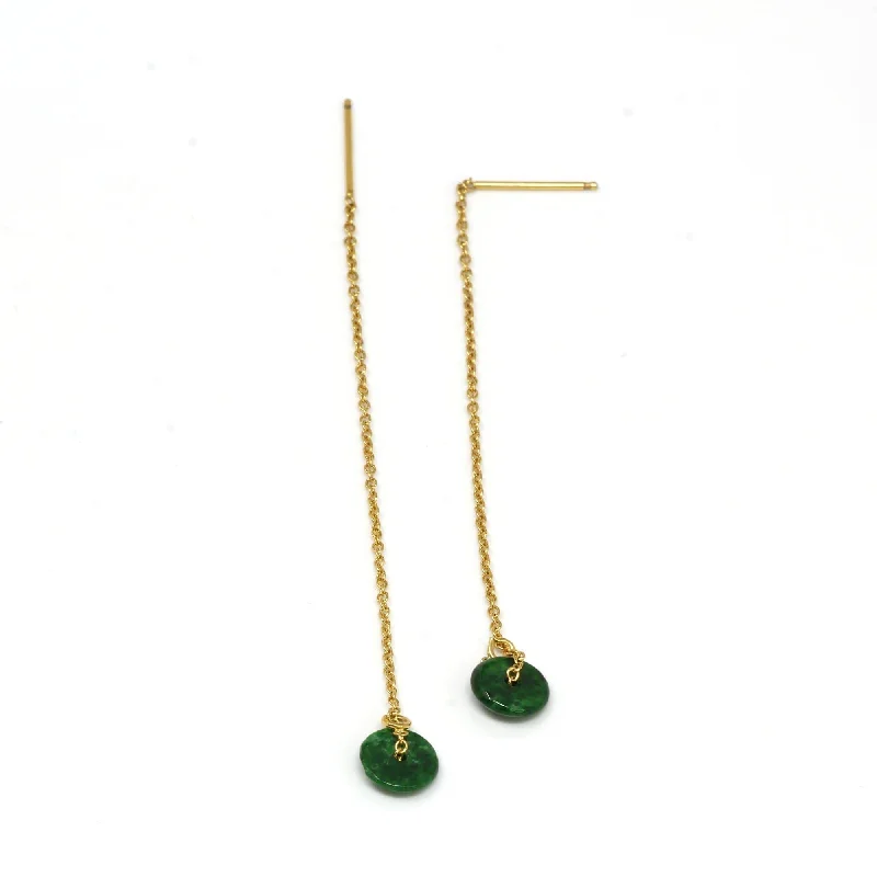 Baikalla™ "Lucky Button"14K Royal Yellow Gold Genuine Jade Jadeite Lucky Nuts Drop Earrings #E11