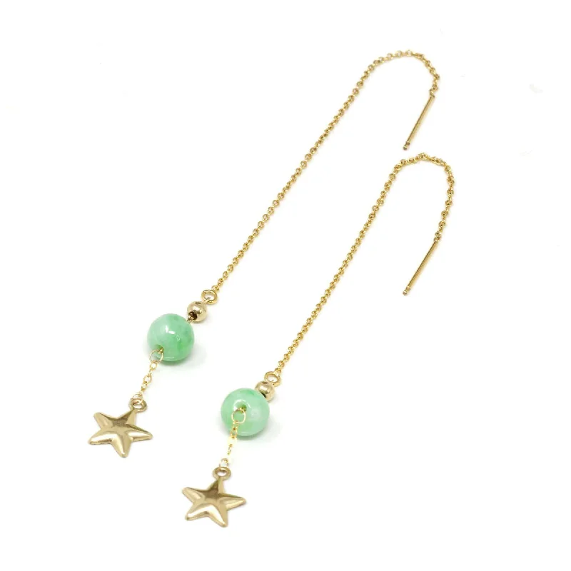 Baikalla™ "You are the brightest star to me" 14K Royal Yellow Gold Genuine Jade Jadeite Beads and Gold Star Longer Earrings