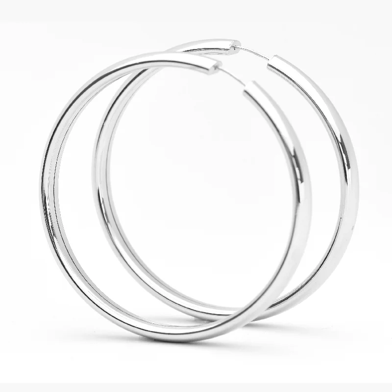 White Gold Hoop Earrings - 14-Karat Solid White Gold Hoop Earrings:  Fly Girl Hoop Earrings