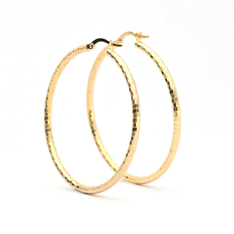 Yellow Gold Hoop Earrings -14-Karat Yellow  Gold, Lightweight diamond Cut Hoops: Bright Hoops