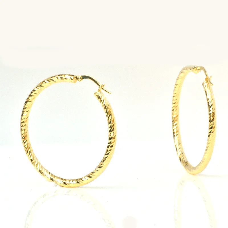 Gold Hoop Earrings -14-Karat yellow Gold, Lightweight Diamond Cut Hoops: Bright Hoops