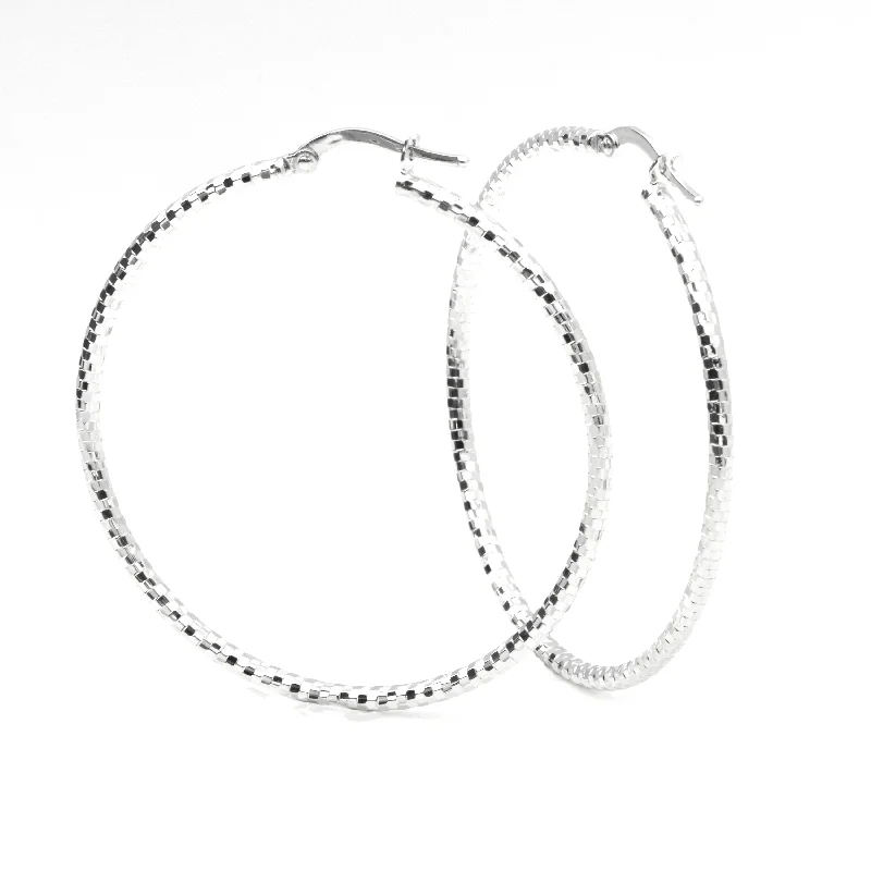 White Gold Hoop Earrings - 14-Karat White Gold, Diamond Cut Lightweight Hoops: Bright Hoops