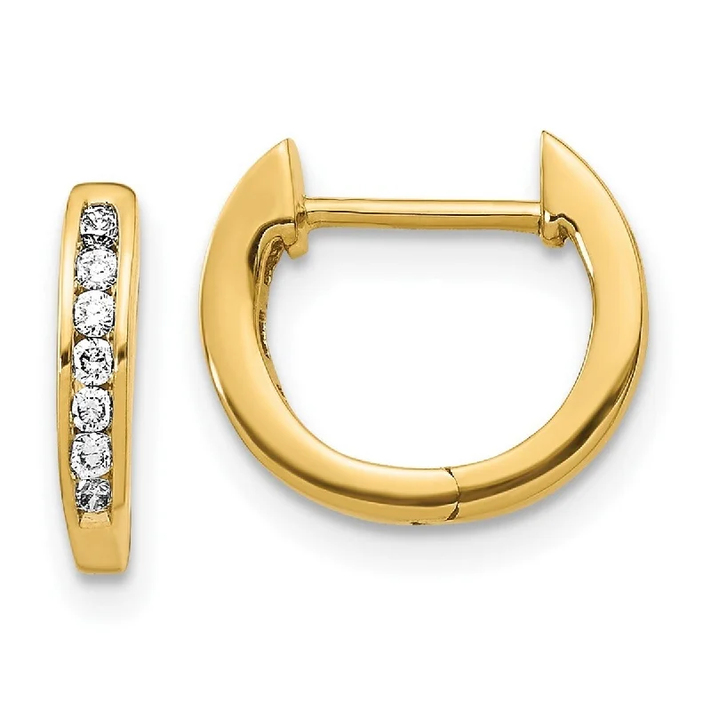 Curata 14k Gold Polished Diamond Hinged Hoop Earrings Measures 11x12mm Wide 1mm Thick