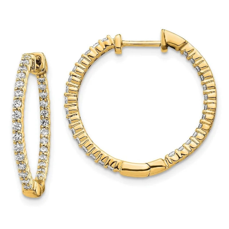 Curata 14k Gold Polished Diamond In and Out Hinged Hoop Earrings Measures 23x23mm Wide 2mm Thick