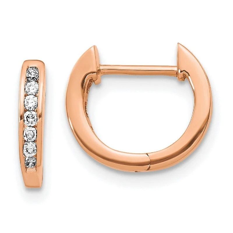 Curata 14k Rose Gold Polished Diamond Hinged Hoop Earrings Measures 11x12mm Wide 1mm Thick