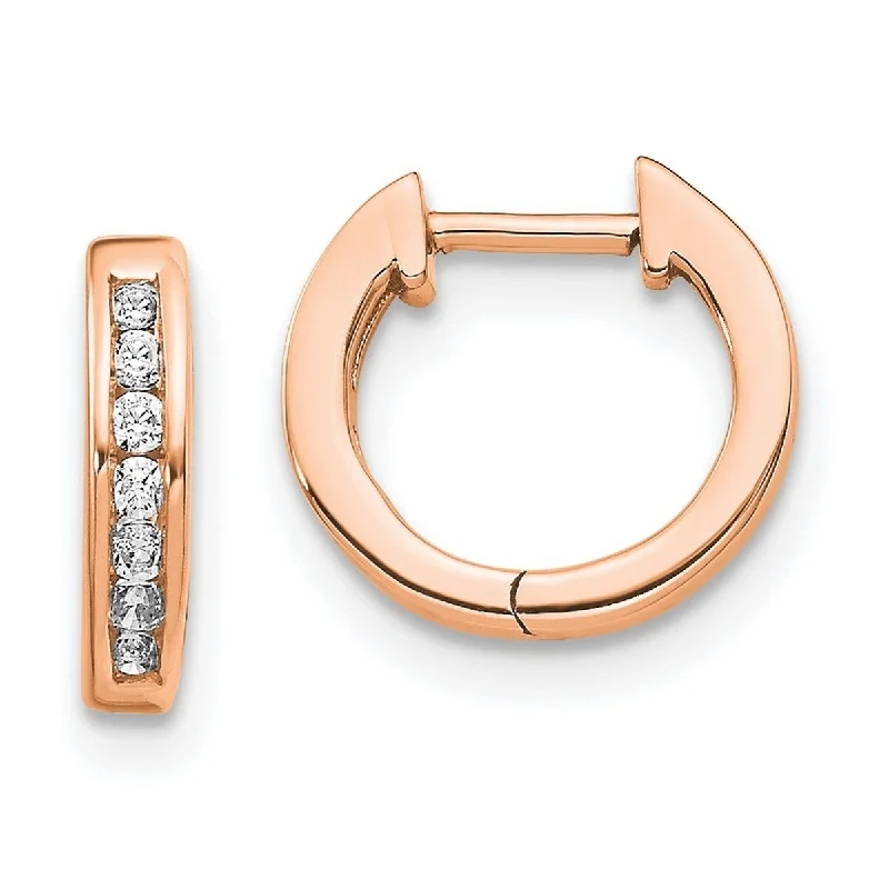 Curata 14k Rose Gold Polished Diamond Post Hoop Earrings Measures 11x11mm Wide 1mm Thick