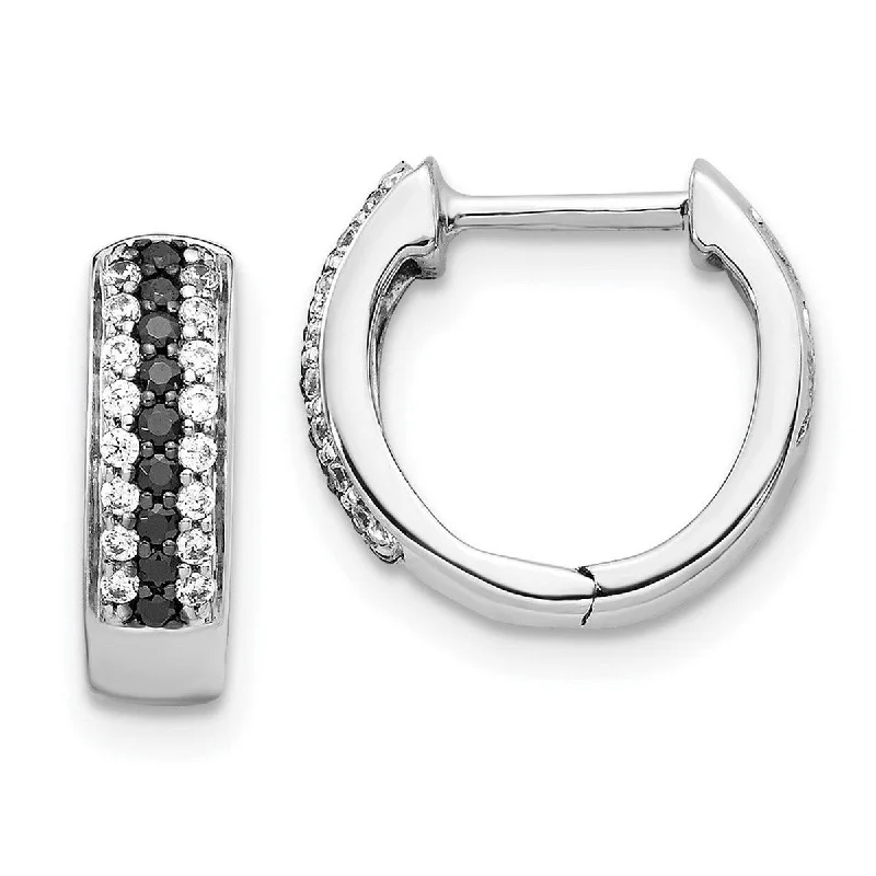 Curata 14k White Gold Black and White Diamond Hinged Hoop Earrings Measures 12x13mm Wide 3mm Thick