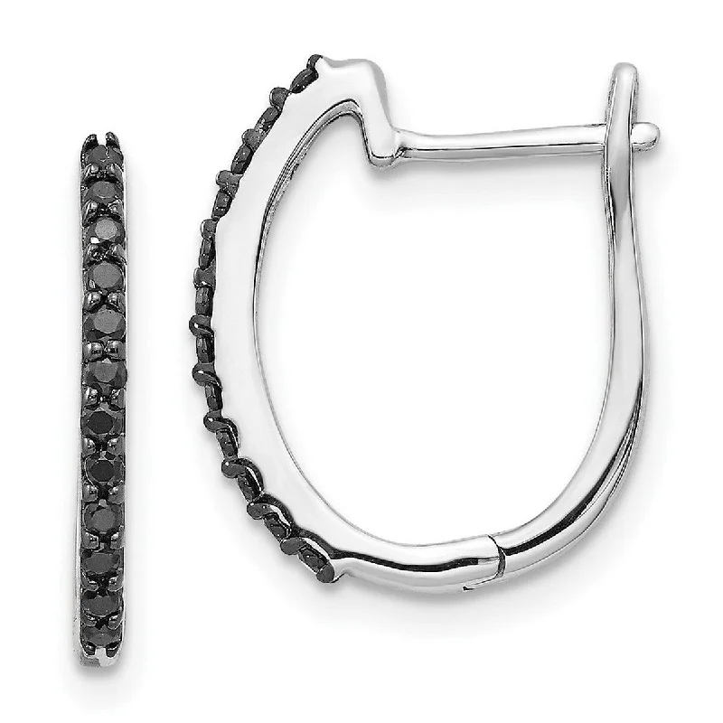 Curata 14k White Gold Black Diamond 1.3mm Hinged Hoop Earrings Measures 16x12mm Wide 1mm Thick