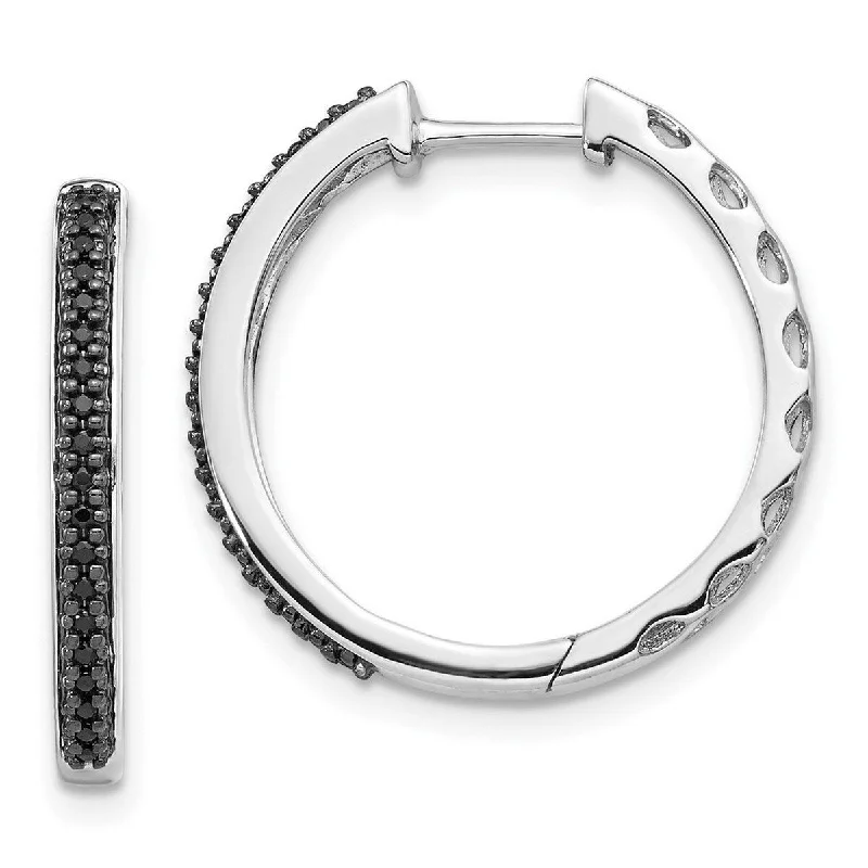 Curata 14k White Gold Black Diamond 2mm Hinged Hoop Earrings Measures 20x21mm Wide 2mm Thick