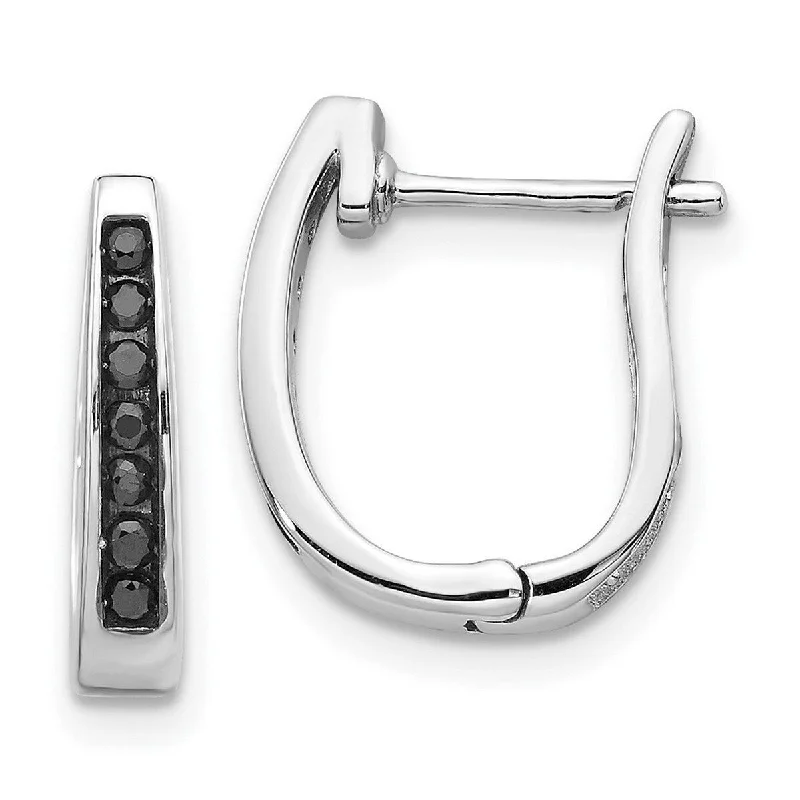 Curata 14k White Gold Black Diamond 3mm Hinged Hoop Earrings Measures 14x12mm Wide 2mm Thick