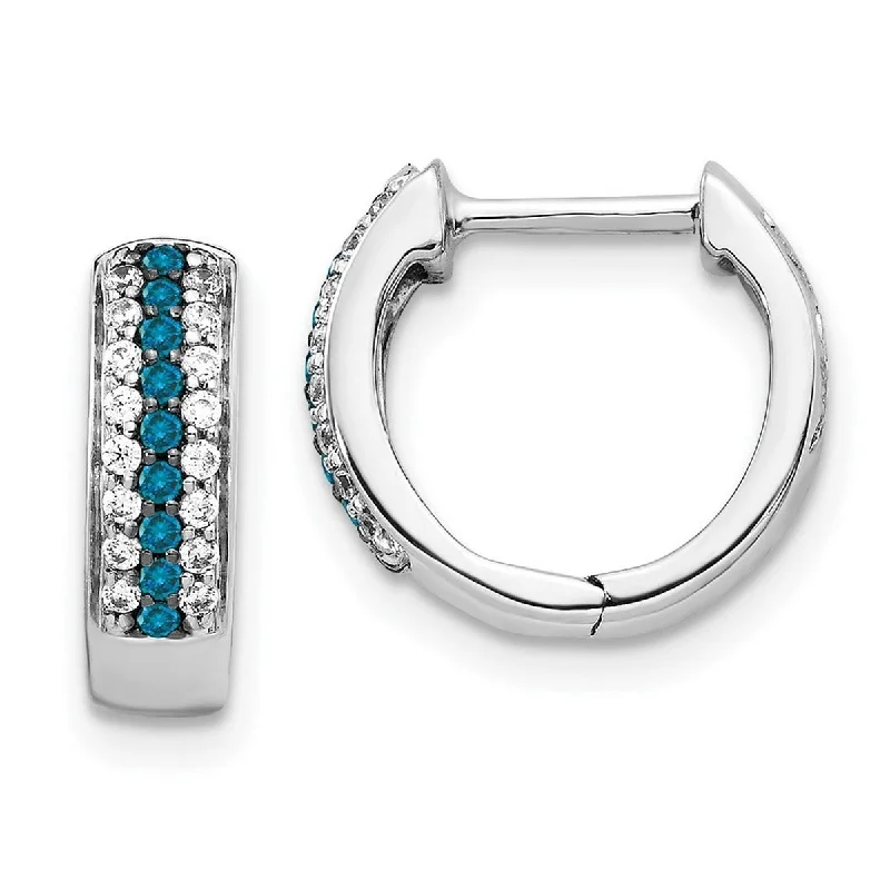 Curata 14k White Gold Blue and White Diamond Hinged Hoop Earrings Measures 12x13mm Wide 3mm Thick