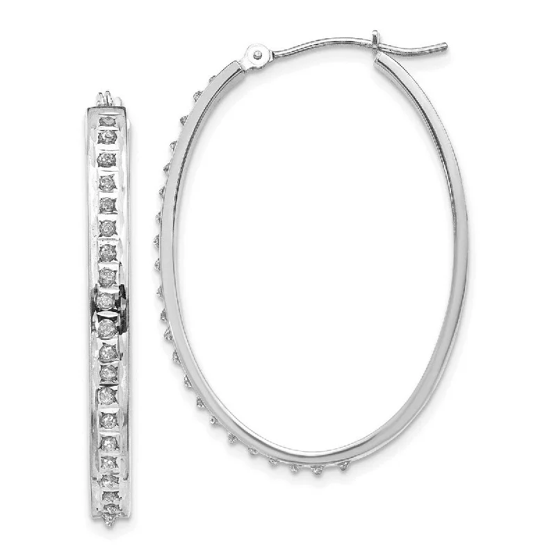 Curata 14k White Gold Diamond Accent Oval Hinged Hoop Earrings (4x37mm)