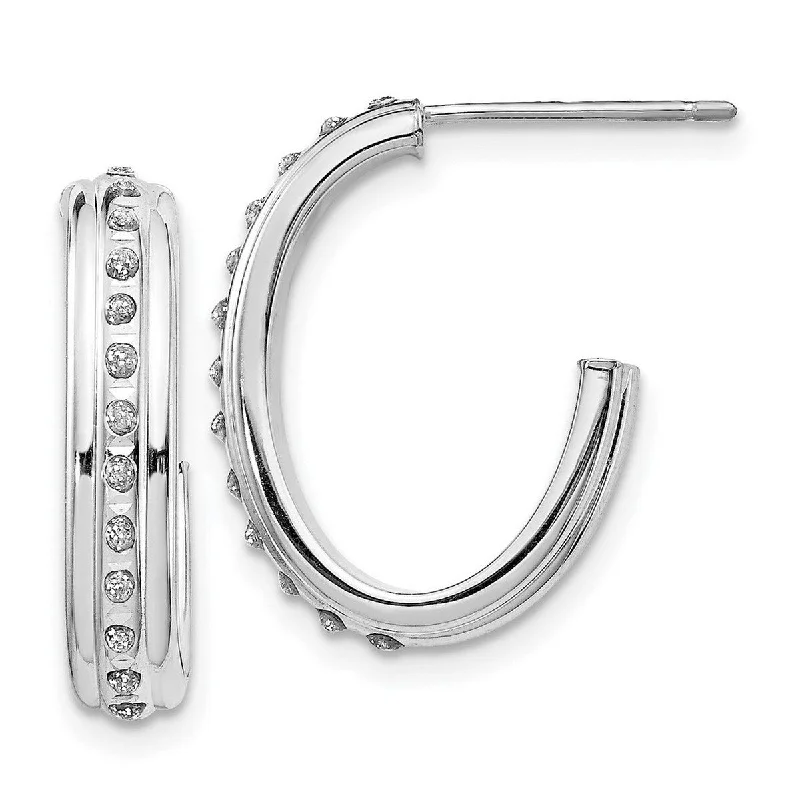 Curata 14k White Gold Diamond Accent Post J Hoop Earrings (19x4mm)