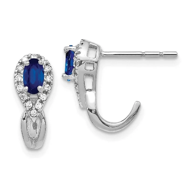 Curata 14k White Gold Diamond and Sapphire J Hoop Post Earrings Measures 14x4mm Wide