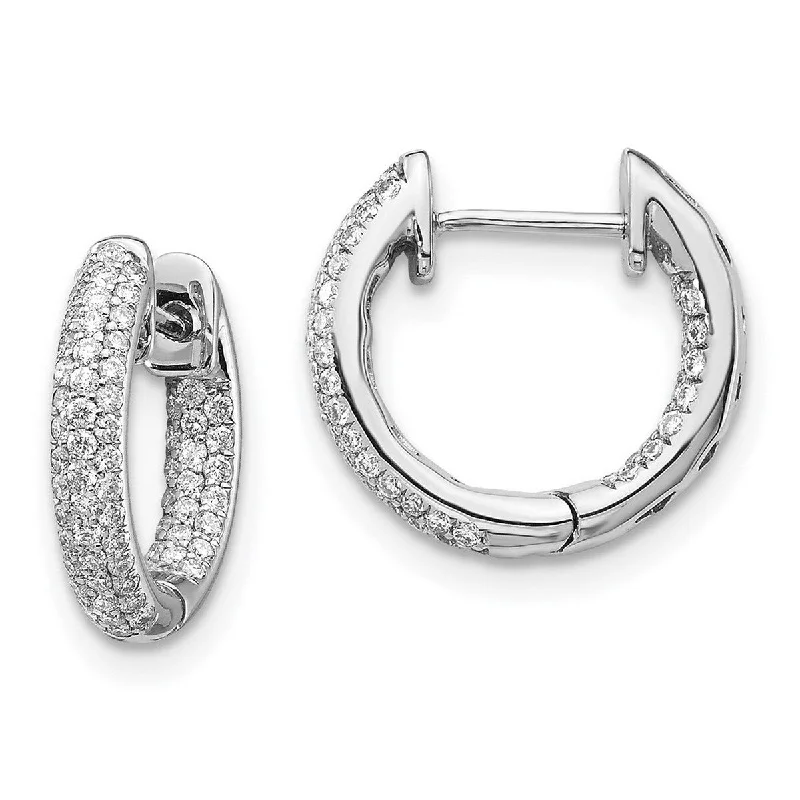 Curata 14k White Gold Diamond Hinged Hoop Earrings Measures 13x14mm Wide 2mm Thick