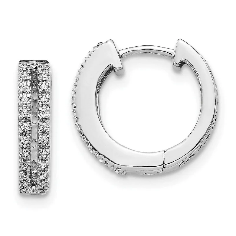 Curata 14k White Gold Diamond Hinged Round Hoop Earrings Measures 13x13mm Wide 3mm Thick