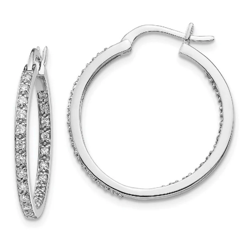 Curata 14k White Gold Diamond In Out Hoop Earrings Measures 24x24mm Wide 2mm Thick