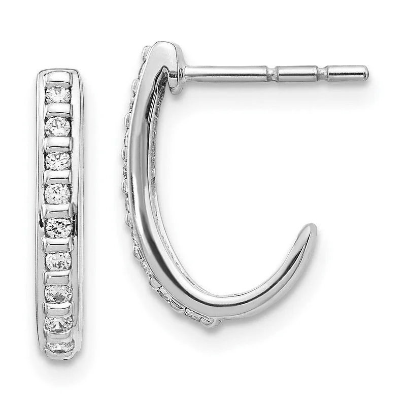 Curata 14k White Gold Diamond J hoop Post Earrings Measures 15x10mm Wide 2mm Thick