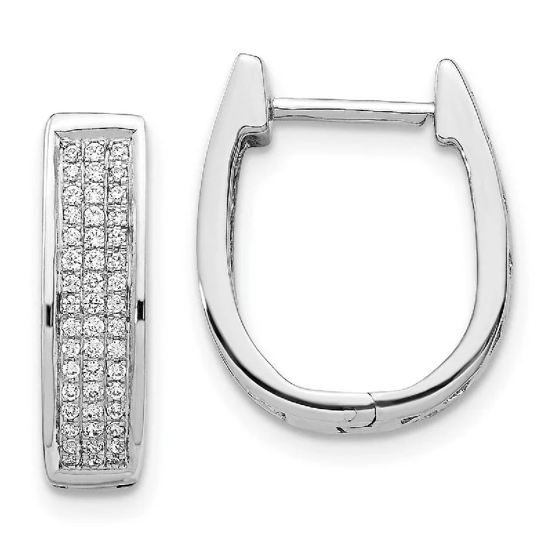 Curata 14k White Gold Diamond Medium Hinged Oval Hoop Earrings Measures 16x14mm Wide 4mm Thick